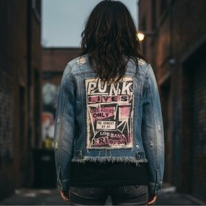 ✨NEW moto Punk Style Distressed Fringe Denim Jacket